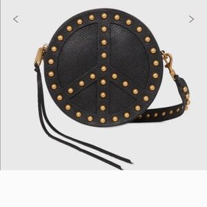 NWOT Rebecca Minkoff Black and Gold Peace Sign Crossbody Bag